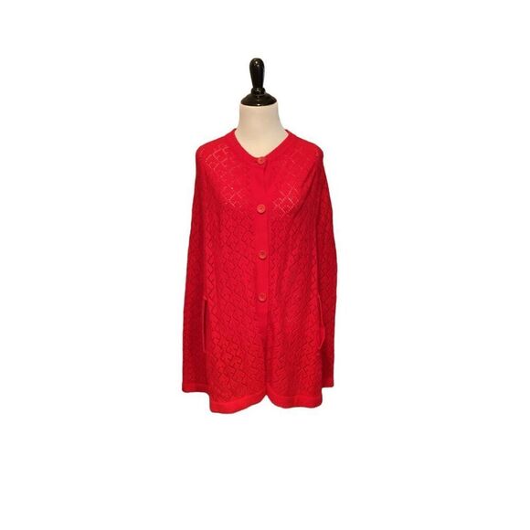 Helen Sue Red Sweater Poncho Cape One Size Grandmacore - Picture 2 of 8